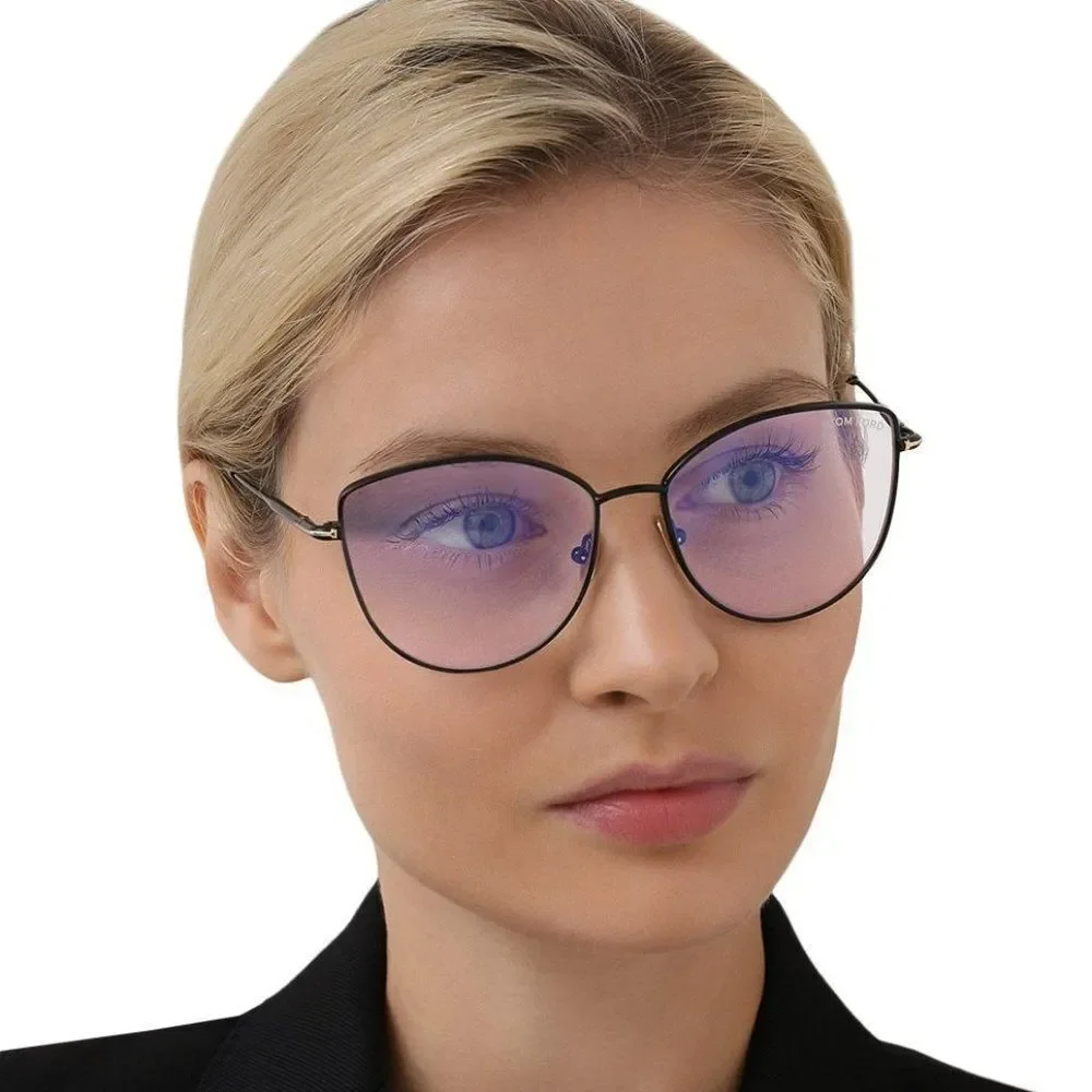 NEW Tom Ford TF5667-B 016 Palladium Blue Block Women Cat Eye Eyeglasses